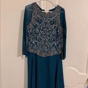 Jkara dark turquoise evening gown